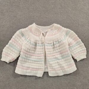 Vintage Rattles White Pastel Striped Knit Baby Cardigan Sweater Italy 3-6 Months